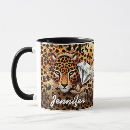 Diamond and Leopard with Name Mug