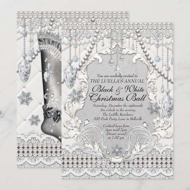 Diamond and Pearl Holiday Ball Invitation (Front/Back)