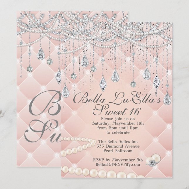 Diamond and Pearls Birthday Party Invitations (Front/Back)