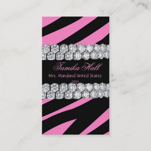 Customizable Diamond and Pink Zebra Pageant Business Card