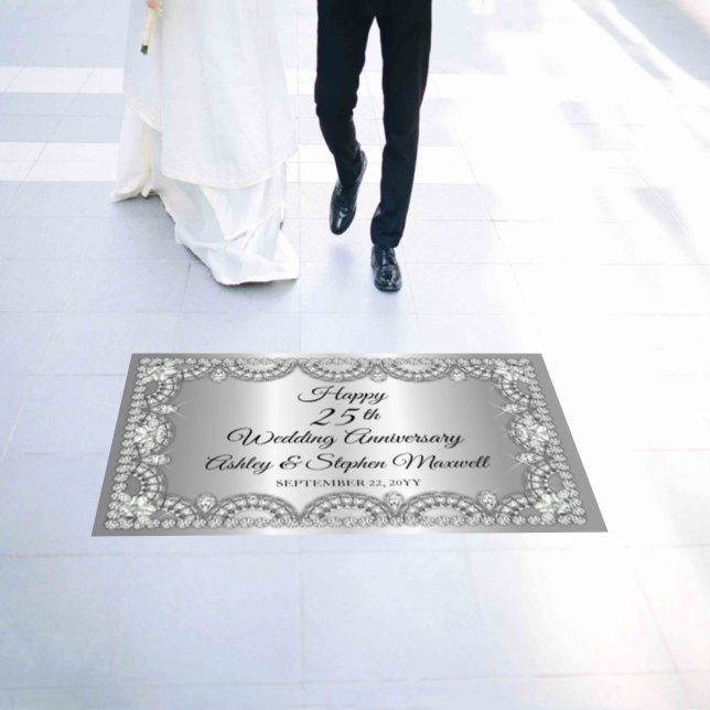 Diamond and Silver 25th Wedding Anniversary Party Floor Decals (Wedding)