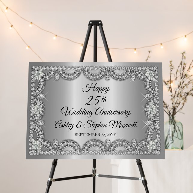 Diamond and Silver 25th Wedding Anniversary Party Foam Board (In Situ (Stand))