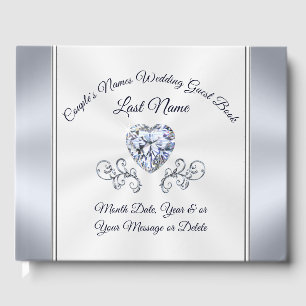 Diamond and Silver Wedding Guest Book Personalized
