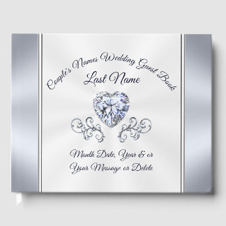 Diamond and Silver Wedding Guest Book Personalized