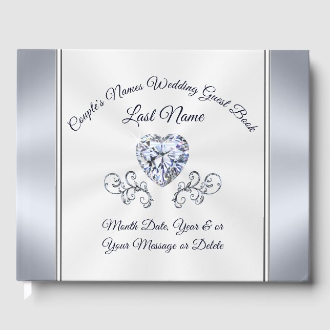 Diamond and Silver Wedding Guest Book Personalized (Front)