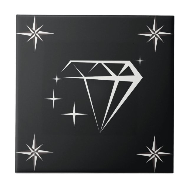 Diamond and Star Pattern Black Ceramic Tile (Front)