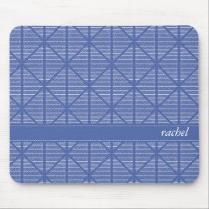 Diamond and Stripes Pattern Navy/Blue Custom Name Mouse Pad