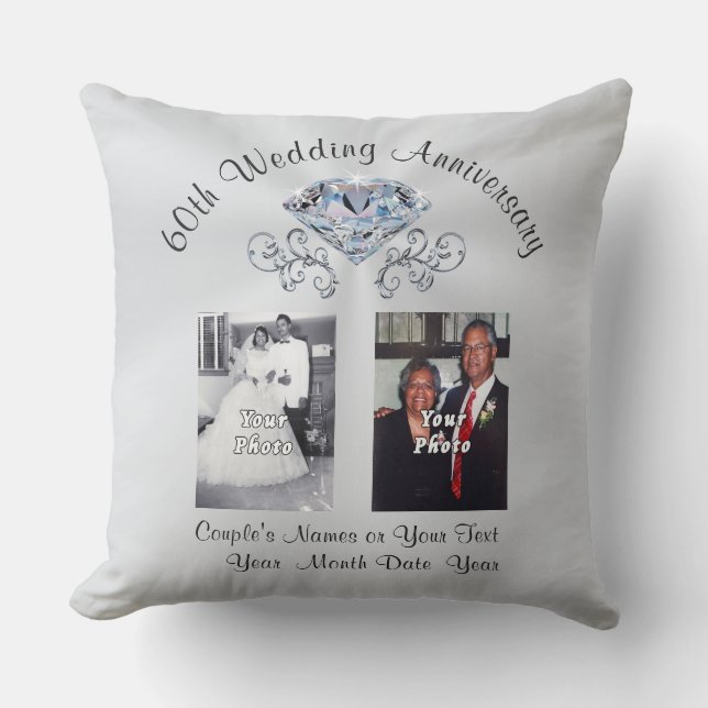 Diamond and Your Photos 60th Anniversary Presents Throw Pillow (Front)