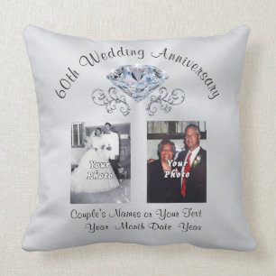 Diamond and Your Photos 60th Anniversary Presents Throw Pillow