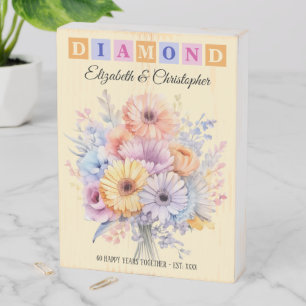 Diamond Anniversary 60 years flowers peach Wooden Box Sign