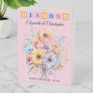 Diamond Anniversary 60 years flowers pink Wooden Box Sign