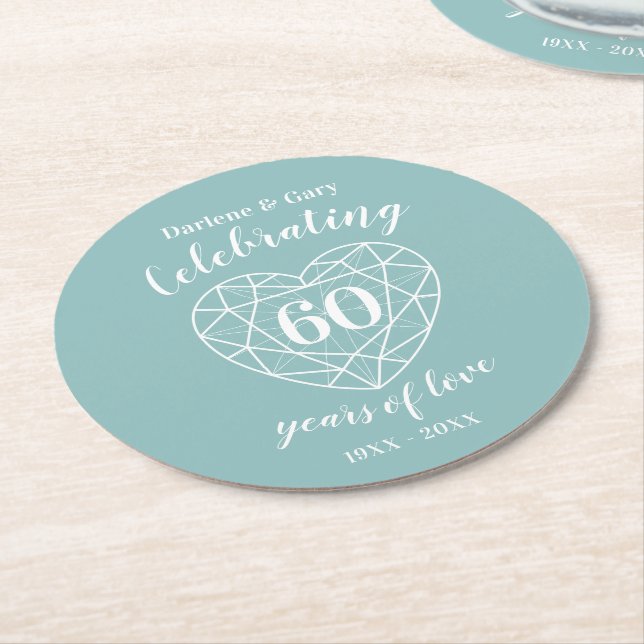 Diamond anniversary 60 years of love coasters (Angled)