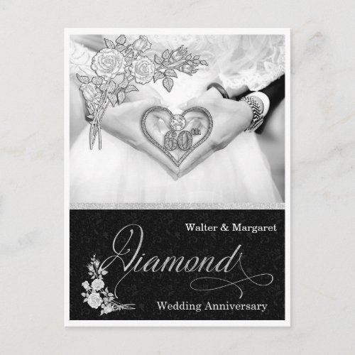 Diamond Anniversary 60th Silver and Black Postcard