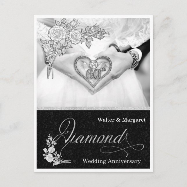 Diamond Anniversary 60th Silver and Black Postcard (Front)