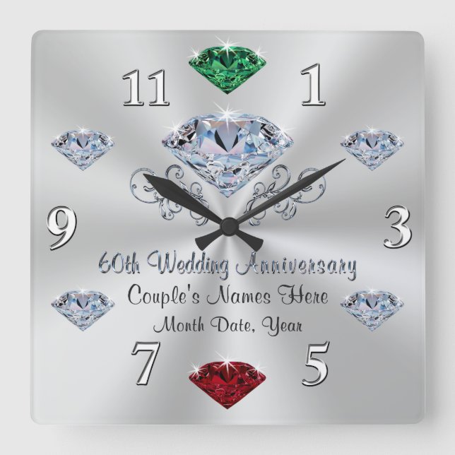 Diamond Anniversary Clock with Your Birthstones (Front)