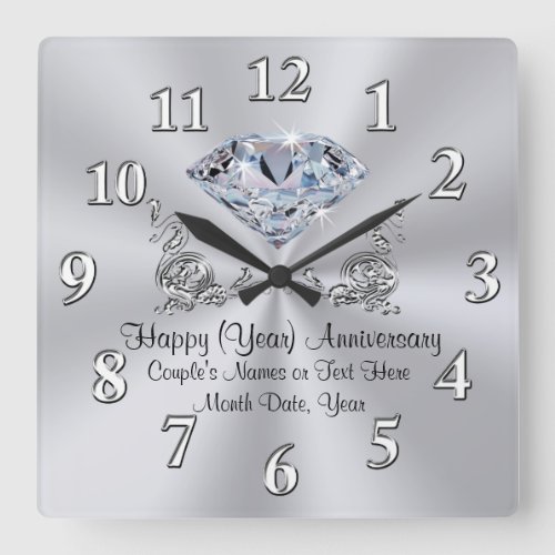 Diamond Anniversary Clocks with Your TEXT and YEAR