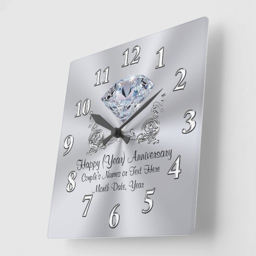 Diamond Anniversary Clocks with Your TEXT and YEAR Zazzle