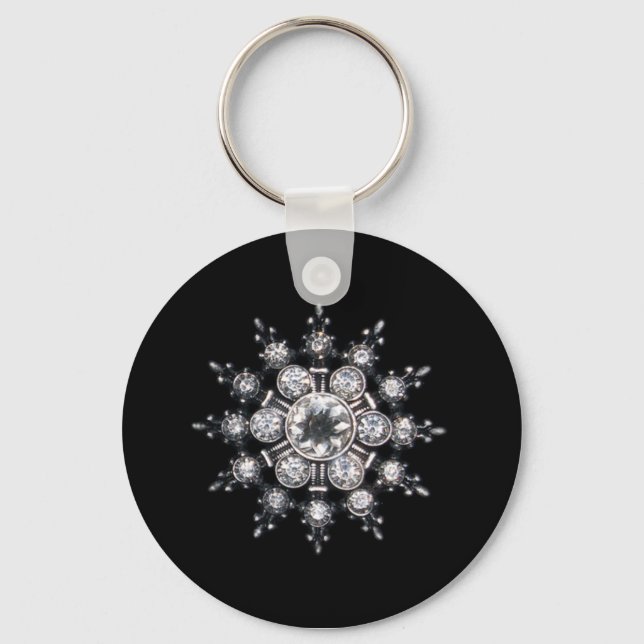 Diamond April Crystal Birthstone Snowflake Jewel  Keychain (Front)