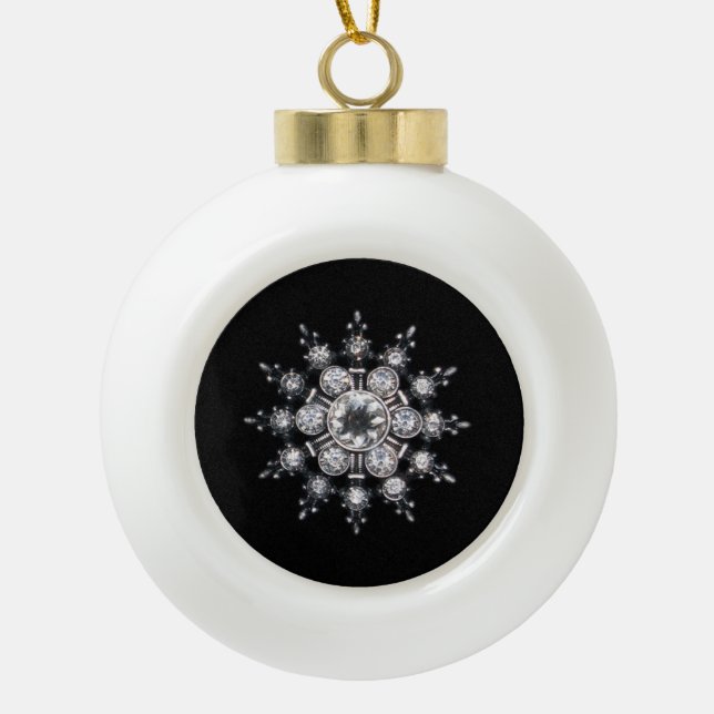 Diamond April Crystal Birthstone Snowflake Jewel R Ceramic Ball Christmas Ornament (Front)