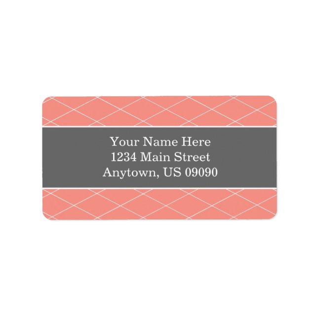 Diamond Background Address Labels (Coral / Gray) (Front)