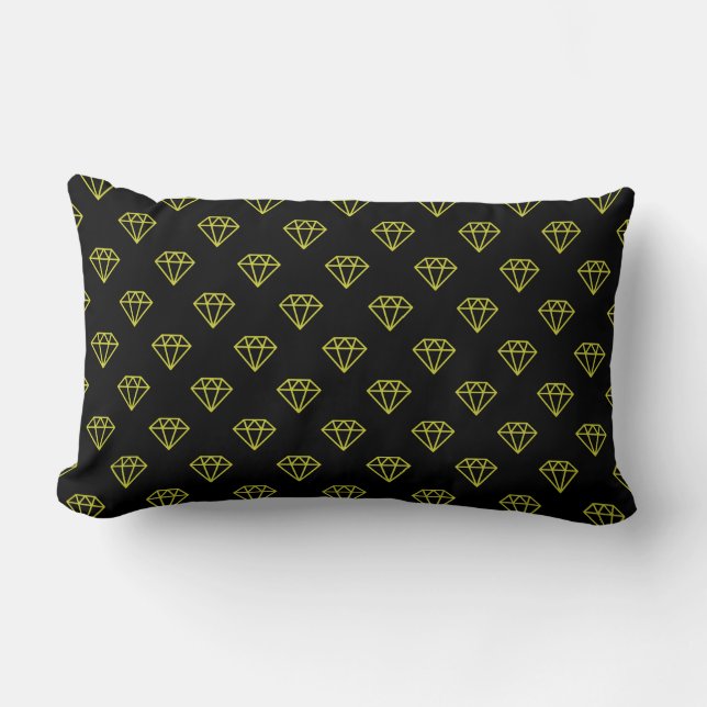 Diamond - Banana Yellow on Black Lumbar Pillow (Front)