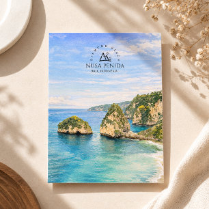Diamond Beach Bali Watercolor Turquoise Sea Holiday Postcard