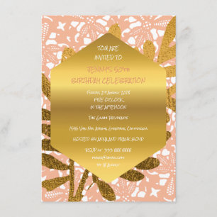 Diamond Birthday Peach Pastel Gold Leaf Lace Invitation