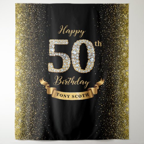 Diamond Black and Gold 50th Birthday Backdrop
