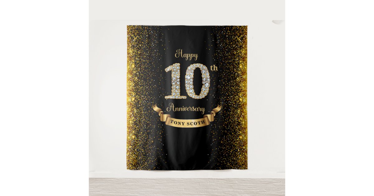 Diamond Black and Gold Anniversary Backdrop Zazzle