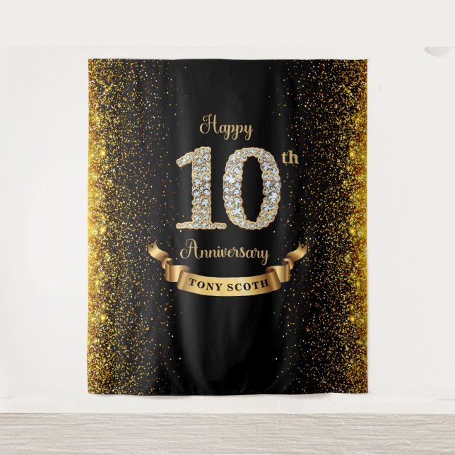 Diamond Black and Gold Anniversary Backdrop (Front)