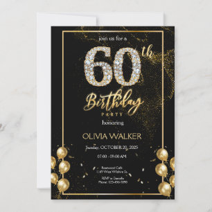 Diamond Black and Gold Birthday Invitation
