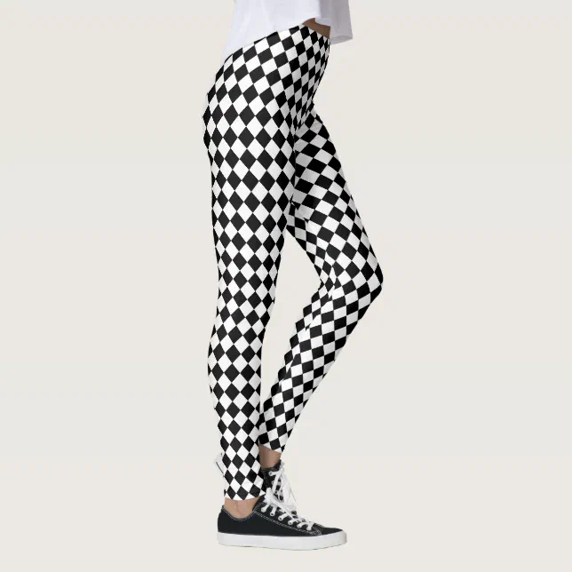 Diamond Black and White Checker Racing Leggings | Zazzle