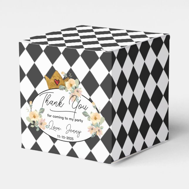 Diamond Black and White Gold Crown Favor Boxes (Front Side)