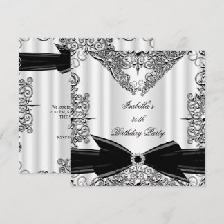Diamond Black Bow Silver Birthday Party Invitation