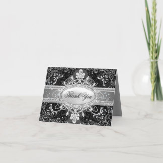 Diamond & Black Damask Thank You Card