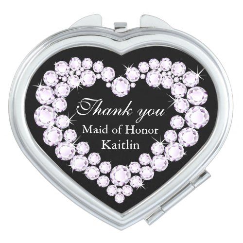 Diamond black heart thank you wedding favor mirror