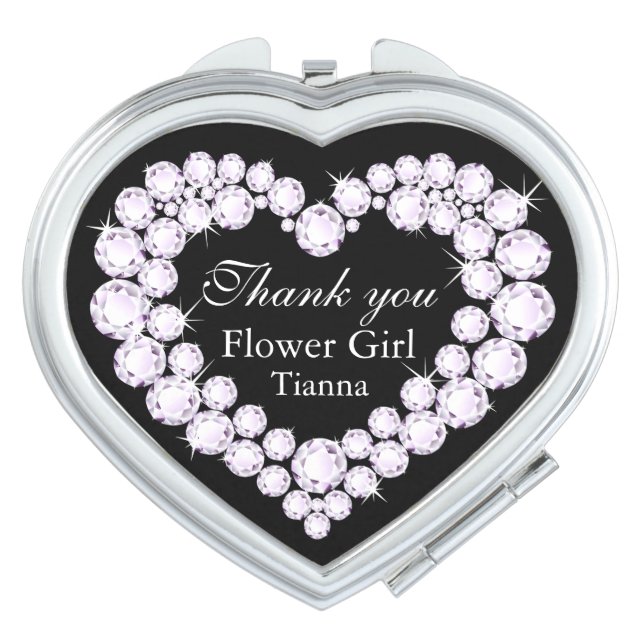 Diamond black heart thank you wedding favor mirror (Front)