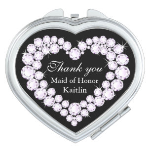 Diamond black heart thank you wedding favor mirror for makeup