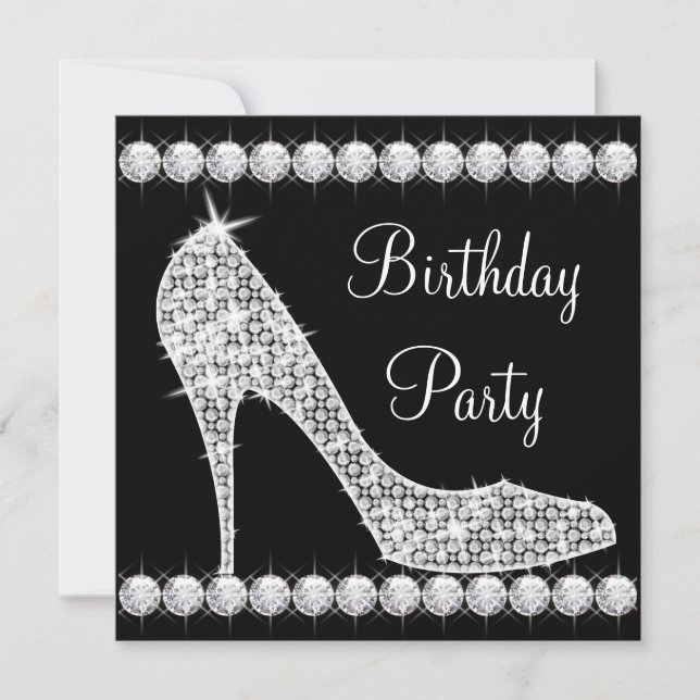 Diamond Black High Heel Shoe Birthday Party Invitation (Front)