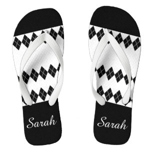 Diamond Black White Custom Flip Flops