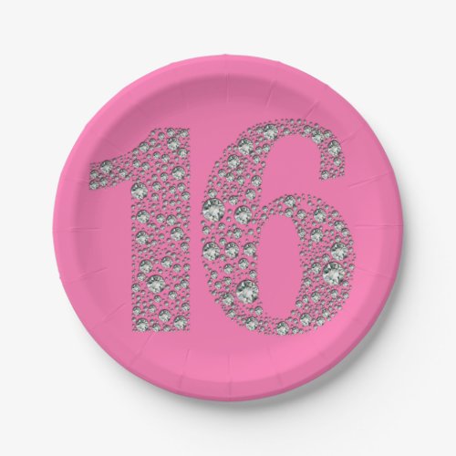 Diamond Bling 16 Sixteen 16th Birthday ANY COLOR Paper Plates