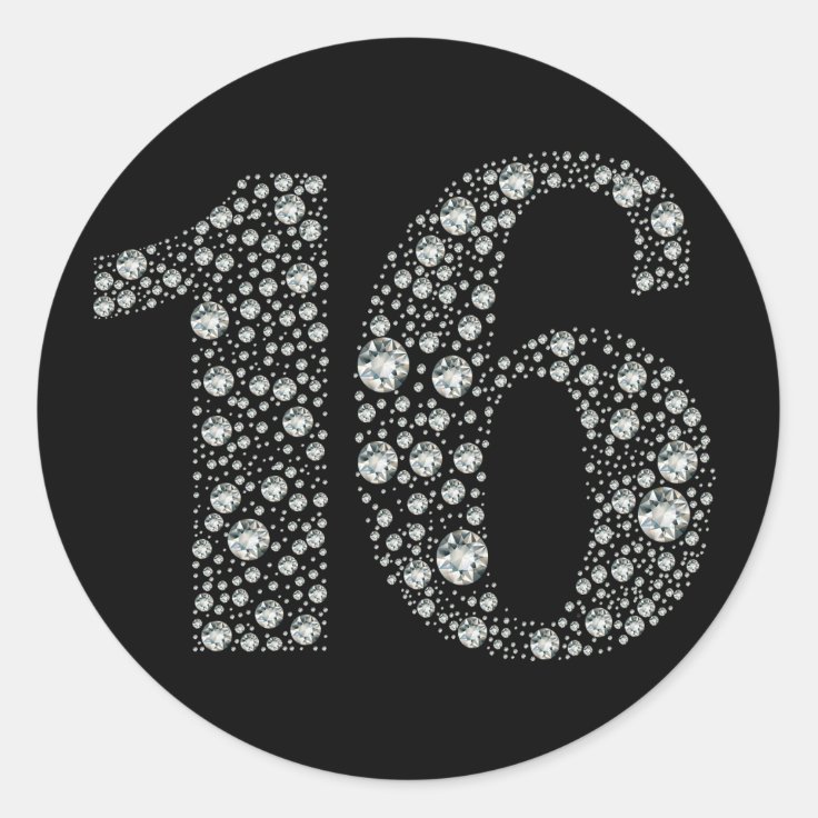 Diamond Bling 16 Sixteen Birthday Party Favor Classic Round Sticker ...