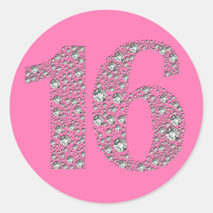 Diamond Bling 16 Sixteen Birthday Party Favor Classic Round Sticker ...