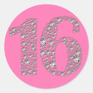 Diamond Bling 16 Sixteen Birthday Party Favor Classic Round Sticker