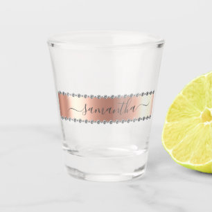 Diamond Bling Calligraphy Name Rose Gold Shot Glass
