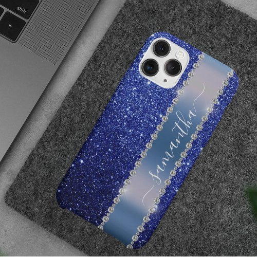 Diamond Bling Glitter Calligraphy Name Navy Blue iPhone 12 Pro Case