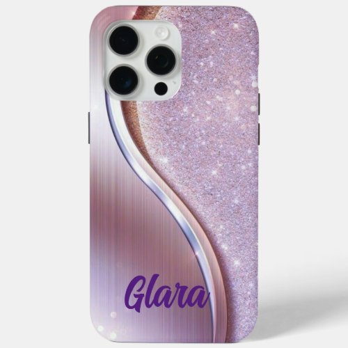 Diamond Bling Glitter Calligraphy Name Purple  iPhone 15 Pro Max Case