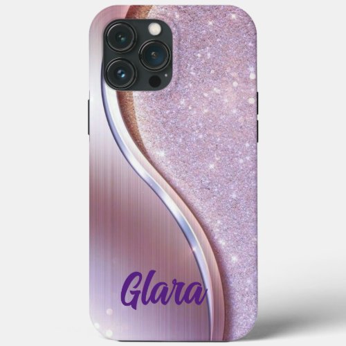 Diamond Bling Glitter Calligraphy Name Purple  iPhone 13 Pro Max Case