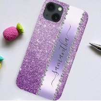 Diamond Bling Glitter Calligraphy Name Purple  Case-Mate iPhone 14 Case