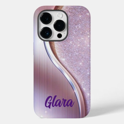 Diamond Bling Glitter Calligraphy Name Purple  Case_Mate iPhone 14 Pro Case